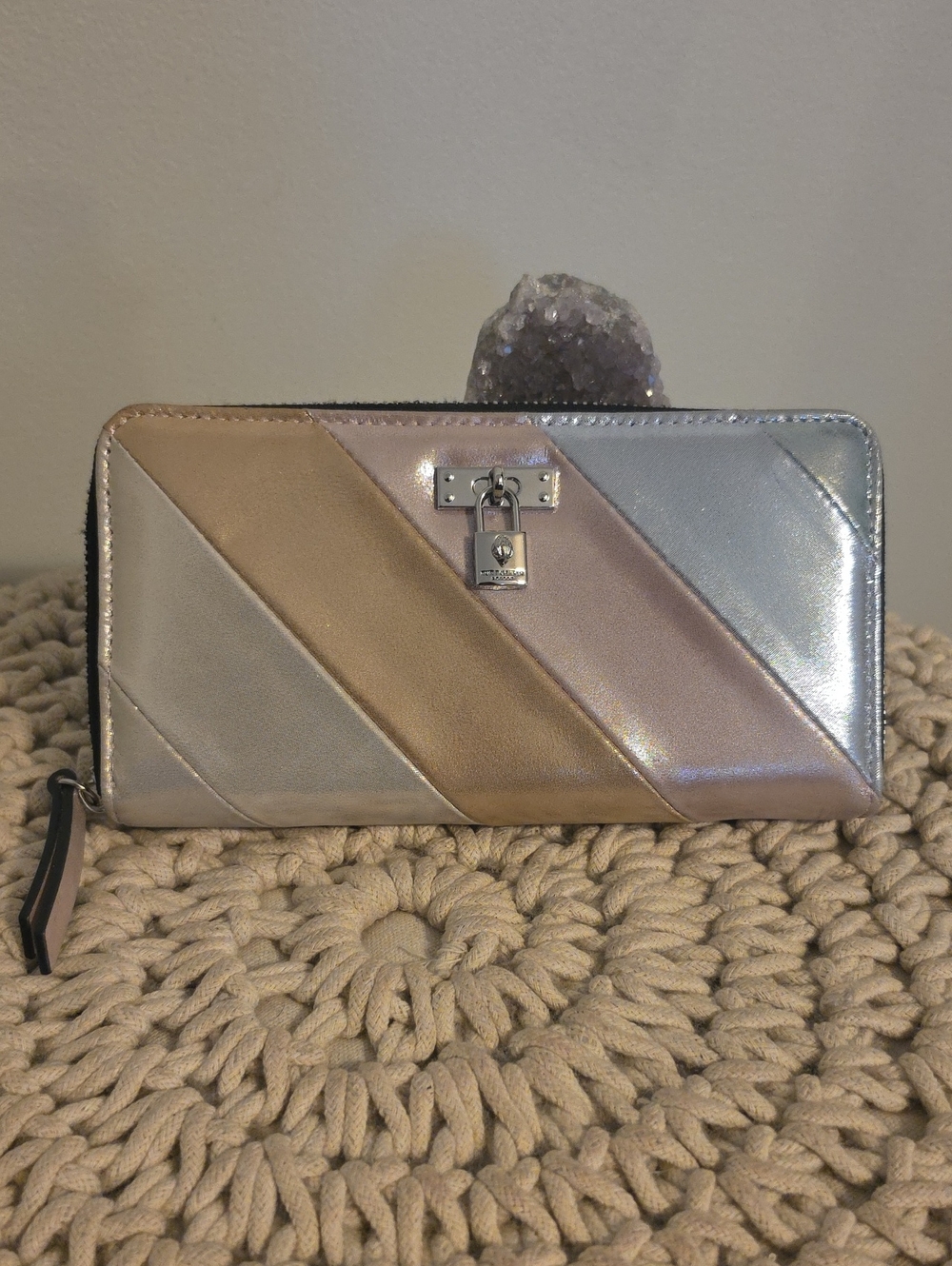 Kurt Geiger Metallic Chevron Zip Wallet - Gold, Silver, Pink